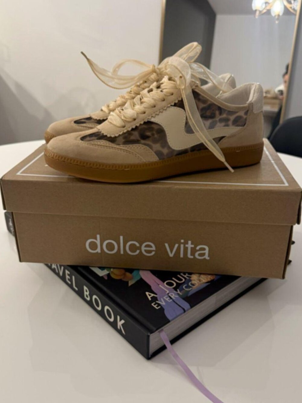 Dolce Vita Leopard Sneakers 8.5 Satin Ribbon Lace Anthropologie Style